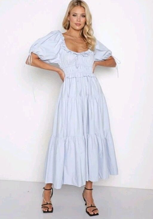 En Saison Dresses & Skirts - En Saison Poplin Tiered Midi Dress Puff Sleeves Cottagecore Cotton Small B25.1
